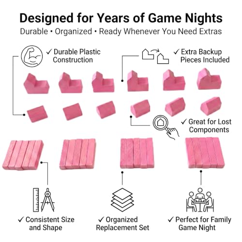 Replacement Pieces for Settlers of Catan – Roads, Settlements & Cities Set, Durable Game Tokens, Compatible with Catan Board Game Accessories, Game Pieces Plus Bonus Pieces (Pink) - color: Pink