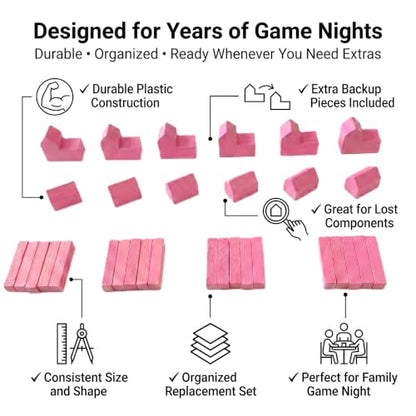 Replacement Pieces for Settlers of Catan – Roads, Settlements & Cities Set, Durable Game Tokens, Compatible with Catan Board Game Accessories, Game Pieces Plus Bonus Pieces (Pink) - color: Pink