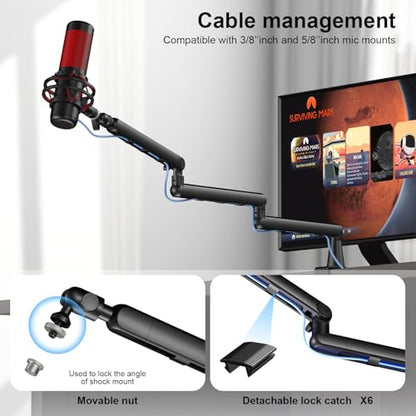 Microphone Arm,Aokeo AK-55i Desk Low Profile Adjustable Mic Boom Arm Stand,Suitable For Blue Yeti,Snowball iCE, HyperX QuadCast,SoloCast,Elgato Wave,Etc - color: AK-55i