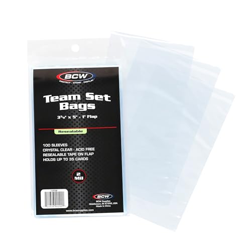 BCW Resealable Team Set Bags – 100 Count | Holds 35 Loose Cards or 5 Standard 35pt Toploaders | Fits Magnetics up to 108pt | Acid-Free Team Bags for Trading Cards & Shipping - size: 100 Pack