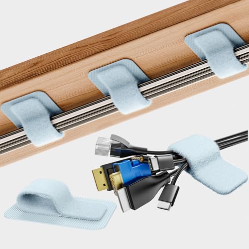 Cable Management Under Desk, Enhanced up to 15 Cord Organizer20 Pair | Reusable, No Residue Left, Adjustable Hook and Loop Cable Ties, Wire Hider Under Table, Home Office Essentials - color: Blue, size: 20 Pair