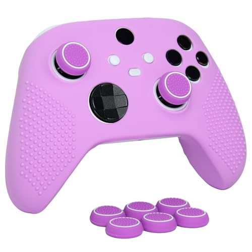 Anti-Slip Purple Controller Skin,Studded Edition Protective Silicone Cover Skin Grips Compatible with Xbox Series X/S Controller and 6 PCS Thumb Grips Caps. - color: Purple