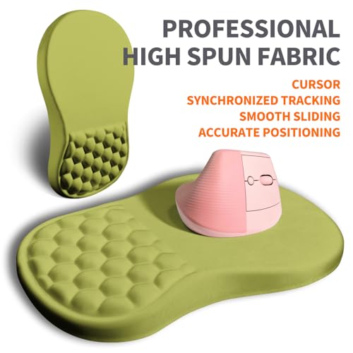 Ergonomic Joint Wrist Support Mouse Pad with Memory Foam Cushion Massage Bump, Carpal Tunnel Pain Relief Mousepad Slope Design for Wrist Rest, 11.8x7.9 in, Khaki Green - color: Khaki Green