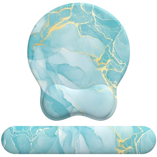 eulps Mouse Pad Wrist Support, Ergonomic Memory Foam Keyboard Wrist Pad & Gel Wrist Rest Set for Computer Keyboard for Easy Typing & Pain Relief for Office & Home(Blue Marble Set) - color: Z Blue Marble Set
