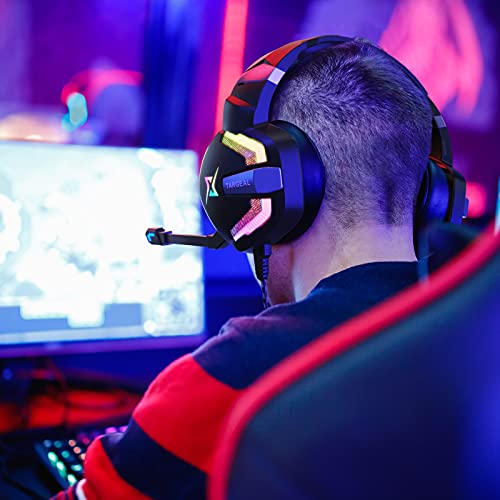 targeal 7.1 Surround Sound PC Gaming Headset for PS5 PS4 Laptop Mac Tablet Mobile, Over Ear Wired USB Gaming Headphone with Omni-Directional Noise Canceling Mic, RGB LED, with Type C Cable