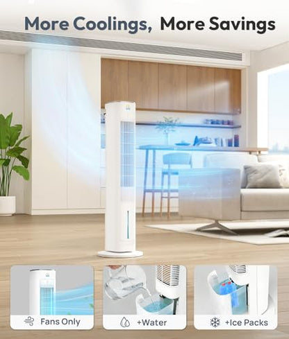 Portable Evaporative Air Cooler, 3-in-1 Cooling Fans that Blow Cold Air With 3L Water Tank, 38'' Tower Fan for Bedroom, Office with 3 Speeds, 12H Timer, Oscillation, 2 Ice Packs - color: White