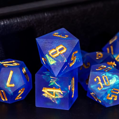 Cusdie Frosted Dice Sharp Edges DND Dice, 7 PCs D&D Dice, Handcrafted Polyhedral Dice Set, for Role Playing Game Pathfinder(Blue) - color: Frosted-blue