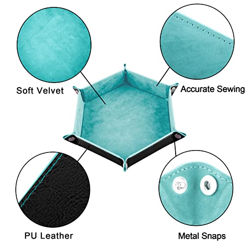 SIQUK 2 Pieces Dice Tray PU Leather Dice Folding Hexagon Tray Dice Holder for Dice Games Like RPG, DND and Other Table Games (Light Blue, Black) - color: Light Blue, Black