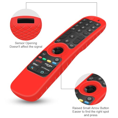 Silicone Case for LG AN-MR21GA / AN-MR21GC 2021 Remote Control [Shockproof] Anti-Slip Protective Cover for LG MR22GA MR22GN Magic Remote 2022 Case Sleeve Holder Protector Skin (Red) - color: Red