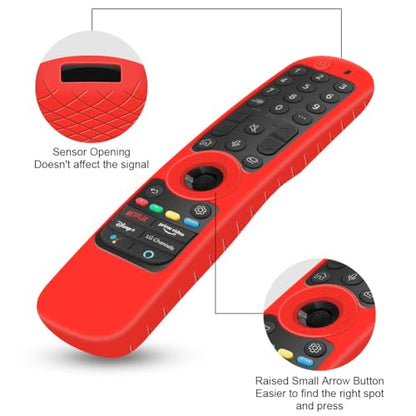 Silicone Case for LG AN-MR21GA / AN-MR21GC 2021 Remote Control [Shockproof] Anti-Slip Protective Cover for LG MR22GA MR22GN Magic Remote 2022 Case Sleeve Holder Protector Skin (Red) - color: Red