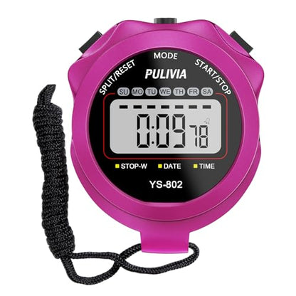 Sports Stopwatch Timer, Single Lap Split Digital Stop Watch for Sports Kids Coaches Swimming Running, Purple - color: Purple