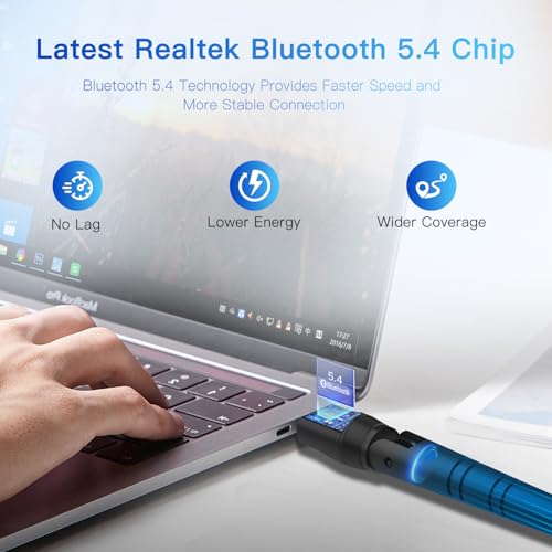 Long Range Upgraded Bluetooth 5.4 Adapter for PC, 5dBi High Gain Wireless USB Dongle for Windows 11/10/8.1/7 Laptop Linux Desktop, Plug & Pair Keyboard Mice Headphone Speaker Game Controller - size: Small Long Range Sized