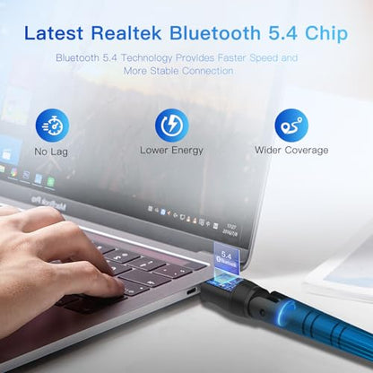 Long Range Upgraded Bluetooth 5.4 Adapter for PC, 5dBi High Gain Wireless USB Dongle for Windows 11/10/8.1/7 Laptop Linux Desktop, Plug & Pair Keyboard Mice Headphone Speaker Game Controller - size: Small Long Range Sized