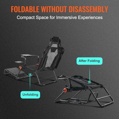 VEVOR Racing Wheel Stand Foldable Fit For Logitech,Thrustmaster,Fanatec,Hori,Mad Catz, Carbon Steel Driving Simulator Cockpit Adjustable Pedal & Seat,Fit Most Wheels and Pedals, Max. Load 330lbs