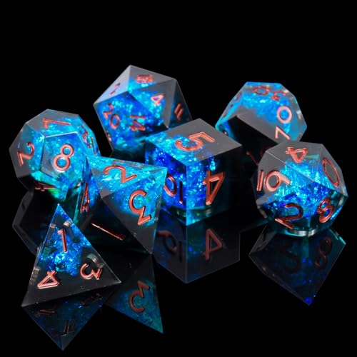 DND Dice Set, 7 Pcs Sharp Edge D&D Dice Polyhedral Resin Dice for Dungeons and Dragons RPG MTG Role Playing Table Games - color: Blue