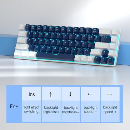 MageGee Portable 60% Mechanical Gaming Keyboard, MK-Box LED Backlit Compact 68 Keys Mini Wired Office Keyboard with Blue Switch for Windows Laptop PC Mac - Blue/White - color: Blue/Blue Switch