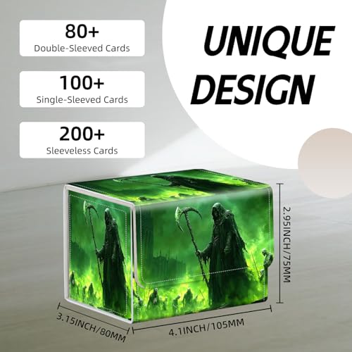 Trading Card Storage Box, Holds 100+ for MTG Cards, PU Leather with Magnetic Closure, Gothic Green Skeleton Durable Deck Box for Magic the Gathering, Trading Card Games - color: Gothic Green Skeleton