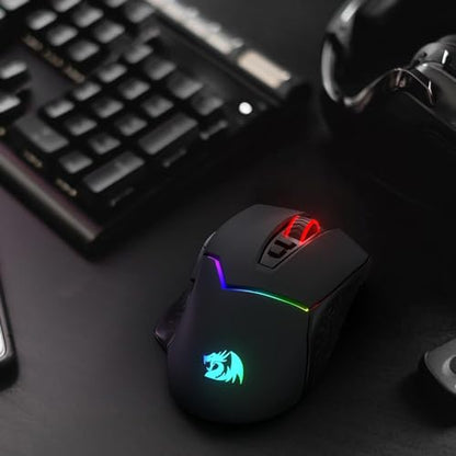 Redragon M690 PRO Wireless RGB Gaming Mouse 8000 DPI Remapping Keys | Cable-Free 0 Delay, Rapid-Fire Macro Keybinds, Vibing Backlight, Ergonomic Grip Body Comfort - style: M690 PRO Black