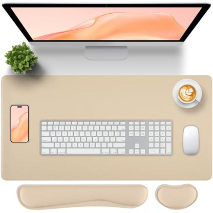 Beige Leather Desk Pad and Keyboard Wrist Rest, 31.5"x15.7" | 3in1 Mouse pad + Keyboard Wrist Rest + Mouse Wrist Rest, Non-Slip Waterproof Desk Writing Pad for Office and Home - color: Beige-wrist Rest, size: 31.5" x 15.7"