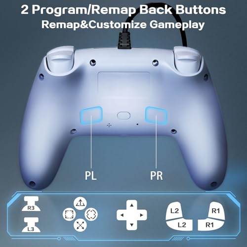 IWGAME RGB Wired Controller for PS-5/PC, Gaming Controller Support Programmable/Remap Turbo Functions, Hall Effect Trigger, Dual Vibration, 3.5MM Audio Jack, Compatible with PS-5/PS-4/PC/MAC/IOS/Android/Steam Deck(Blue,90 Inch) - color: Blue