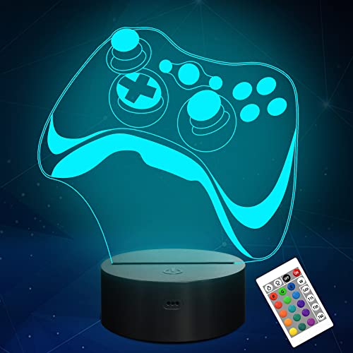 Attivolife Gamepad 3D Lamp, Hologram Illusion Controller Night Light for Kid, 16 Colors Changing & Remote Dimmer Control, Cool Boy Girl Video Gaming Room Accessories as Xmas Birthday Gift for Teen - color: Game 1