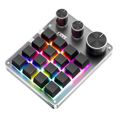 Programmable Macro Keyboard, 16 Keys 3 Knob Mini Mechanical Gaming Keypad Multifunctional Macropad with USB Wired Bluetooth Mode Volume Controller (Black) - color: Black