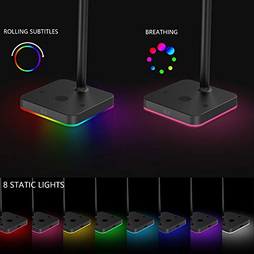 KAFRI RGB Headphone Stand with Wireless Charger Desk Gaming Headset Holder Hanger Rack with 10W/7.5W Fast Charge QI Wireless Charging Pad - Suitable for Gamer Desktop Table Game Earphone Accessories - color: 1.Black