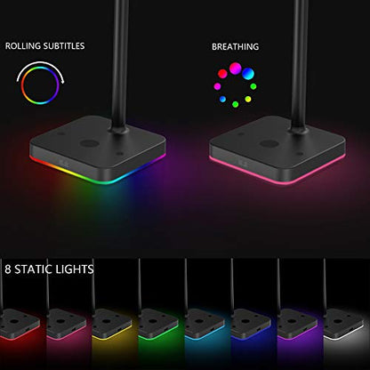 KAFRI RGB Headphone Stand with Wireless Charger Desk Gaming Headset Holder Hanger Rack with 10W/7.5W Fast Charge QI Wireless Charging Pad - Suitable for Gamer Desktop Table Game Earphone Accessories - color: 1.Black