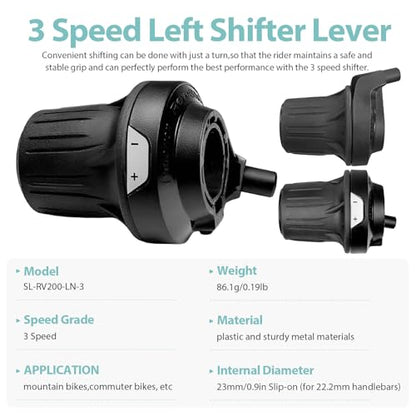 3 Speed Shifter SL-RV200-3L Bike Shifter Left Twist Shift Lever | Lightweight Design,Durable and Stable,3 Speed Shifter for Moutain Bike,Commuter Bike,Touring Bike - size: 3 speed/SL-RV200-LN-3S
