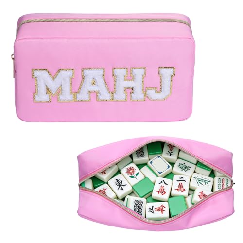 Mahjong Tile Bag Mahjong Bag with Zipper Travel Mahjong Carrying Case Storage Pouch Gifts for Mahjong Lovers Accessories - color: Pink-mahj