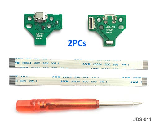 2pcs JDS-011 Replacement Micro USB Charging Port Socket for PS4 Controller, USB Charging Port Charger Socket Adapter Module, Flex Cable, Screwdriver for PlayStation DualShock Controller - color: JDS-011