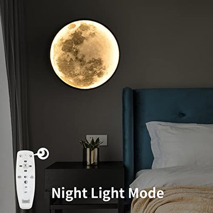 QIYIMEILUX Dimmable Moon Wall Sconce Plug in Modern LED Wall Light with Remote Control 19.7 inch 24W Black Wall Lamp Indoor Wall Mounted Lighting Ceiling Light for Living Room Bedroom（Moon） - color: 19.7in Moon Black