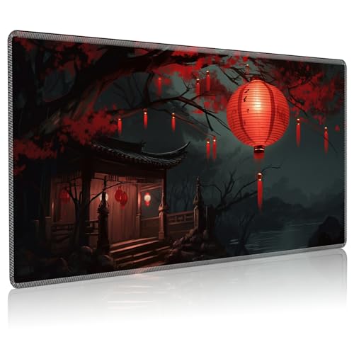 Playmat for MTG, 24 x 14 inches Game Play Mat for MTG TCG and Other Card Games, Trading Card Game Play Mat Desk Mats with Stitched Edges Non-Slip Base, Chinese Lantern - color: Chinese Lantern, size: Regular