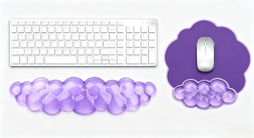 Mouse Pad with Wrist Rest, Soft Cloud Gel Keyboard Mouse Pad Set with Hand Wrist Support, Cute Non Slip Office Desk Accessories for Comfort/Pain Relief/Computer/Laptop (2Pc Purple Cloud) - color: 2pc Purple Cloud