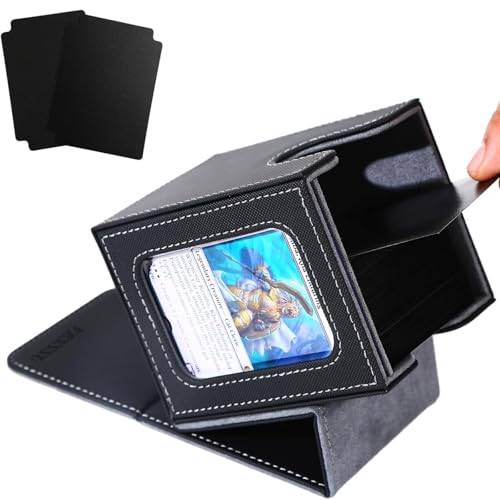 MTG Deck Box with Commander Display Window (Black＆Grey, 1 window) | Holds 120 Single/100 Double-Sleeved Cards, Fit MTG/PTCG/OPTCG Cards, Strong Magnet, PU Leather, With 2 Dividers & 1 Toploader - color: Black and Grey