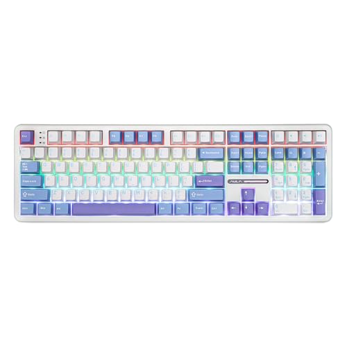 EPOMAKER Aula F108 Wireless Gaming Keyboard, Full Size Mechanical Keyboard with 4000mAh Battery, 108 Hot-Swappable and Programmable Keys, RGB Backlight, for Mac/PC/Android (White&Blue) - color: White&Blue