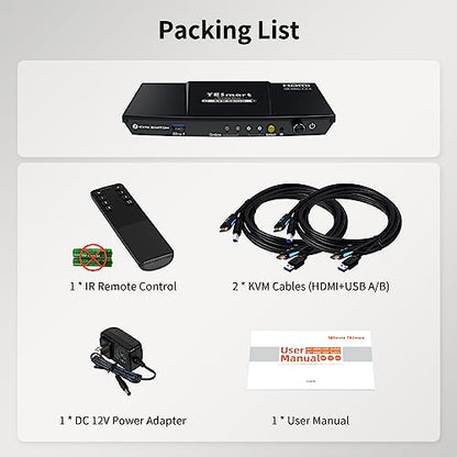 TESmart USB 3.0 HDMI KVM Switch 1 Monitor 2 Computers 4K@60Hz, L/R Audio & Microphone, 2 Port EDID Emulators, Hotkey Switching, Button Switching with Remote Switch and All Input Cables - size: USB 3.0 for 2 computers 1 monitor