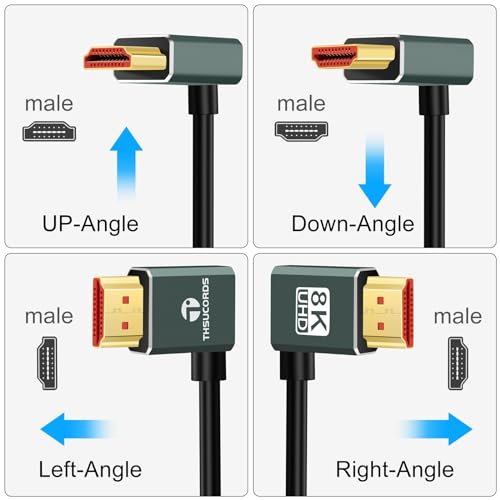 Thsucords Ultra Thin 8K HDMI 2.1 90 Degree Down Angle Cable 3.3FT, Flexible Slim High Speed Cord Support 4K@120Hz 8K@60Hz Compatible with Roku TV/HDTV/PS5/Blu-ray - size: 3.3FT, style: 90 Degree Down Angle