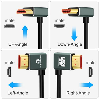 Thsucords Ultra Thin 8K HDMI 2.1 90 Degree Down Angle Cable 3.3FT, Flexible Slim High Speed Cord Support 4K@120Hz 8K@60Hz Compatible with Roku TV/HDTV/PS5/Blu-ray - size: 3.3FT, style: 90 Degree Down Angle