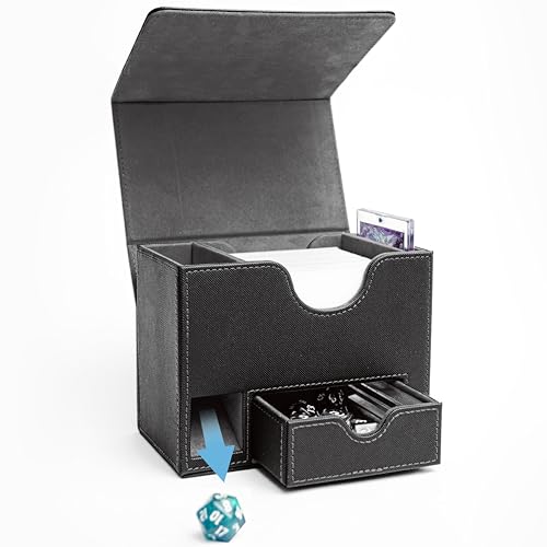 Commander Deck Box for MTG with Dice Tray - Card Deck Box Fits 100 Double-Sleeved Cards & 35PT Card Brick with Commander Display & Magnetic Holder for TCG/CCG Games-Black/Grey - color: Black Grey