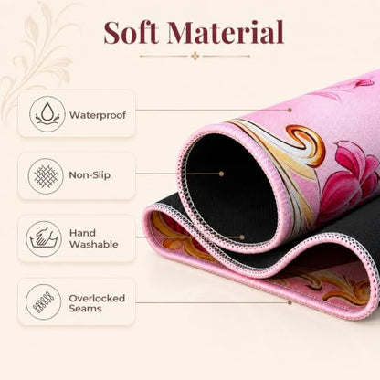 Pink Mahjong Mat for Table & 50PCS Stickers| Carrying Bag, Heavy Floral Mahjong Mats & 2 Dices, Noise Reduction Non Slip Foldable, 31.5x31.5 Game Table Cover, for Playing Card, Board Tile Games - color: Pink