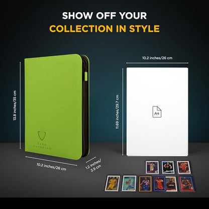 Card Guardian - 9 Pocket Premium Binder with Zipper for 360 Cards Trading Card Games TCG (Lime Green) - Side Loaded Pockets - Compatible with Yugioh Cards MTG Binder Sports Card Binder - color: Lime Green