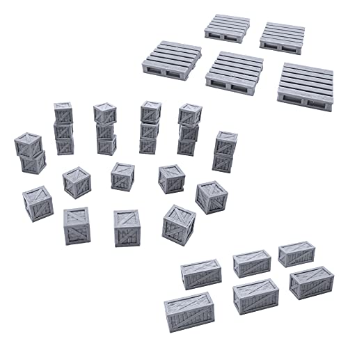 EnderToys Rustic Crates and Pallets, Terrain Scenery for Tabletop 28mm Miniatures Wargame, 3D Printed and Paintable