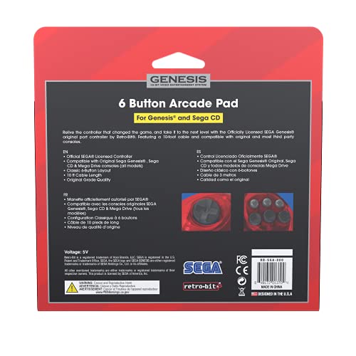Retro-Bit Official Sega Genesis Controller 6-Button Arcade Pad for Sega Genesis - Original Port (Red) - color: Red