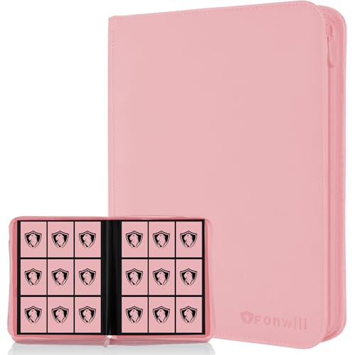 9 Pocket Card Binder, Premium Zip Trading Card Binder, 360 Double Sided Pocket PU Collection Binder, Collector Album, Card Folder for MTG, TCG, Sports Cards, (Pink) - color: 2-Pink, size: 9 Pocket 360