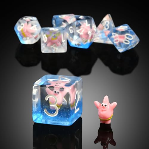 Patrick Star Resin DND Dice Set,DNDND 7PCS Dungeons and Dragons Dice with Velvet Bag for D&D Role Playing Games and Tabletop Games（Patrick Star - color: Patrick