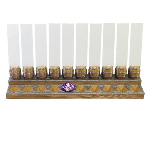 Initiative Tracker with 10 Barrel Slots, Erasable Name Tags, and Dice for Tracking Order. Ideal for DND and Other TTRPGs Brown with Silver - color: Brown+silver