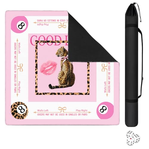 Pink Luck Mahjong Mat for Table, 31.5 * 31.5in Anti Slip Mahjong Table Cloth, Noise Reduction, Neoprene Mah jongg Mat with Carrying Bag & 3 Dices, Poker Board Tile Games Mats, Cheetah - color: Cheetah01