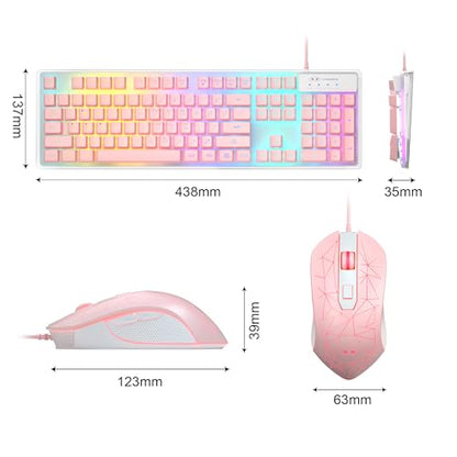 Gaming Keyboard and Mouse Combo, K1 RGB LED Backlit Keyboard with 104 Keys Computer PC Gaming Keyboard for PC/Laptop (Pink) - color: K1 pink