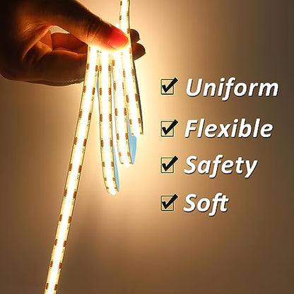 LED Strip Lights, COB Touch Dimmable 5V USB 3000K Warm White (6.56ft/2m) | 640 LEDs, Touch Stepless COB LED Strip, 10W Flexible, Bedroom Kitchen DIY Lighting Room Decor TV Lights - color: 6.56FT/3000K